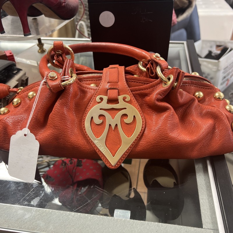 Love MoschinoBarrel Hand bag women Orange lined interior Studded