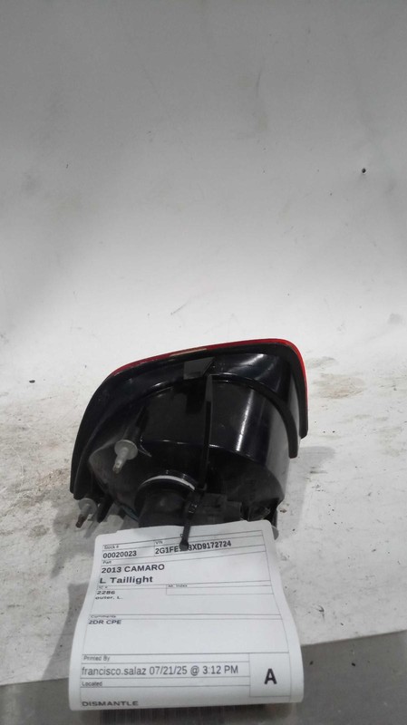 2013 Chevrolet Camaro Left Blue Tail Light Assembly OEM 262499 Used