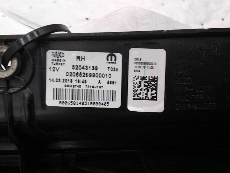 2018 RAM ProMaster City Right Tail Light Assembly - Used, White, 149K Miles