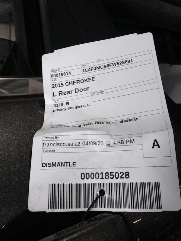 2015 Jeep Cherokee Left Door Grey Used 4DR SUV OEM 488555 102K Miles