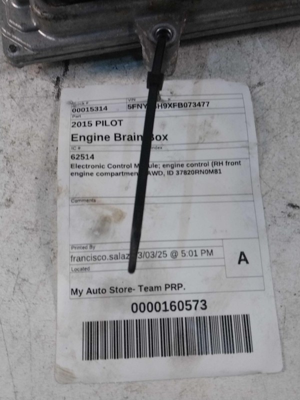 2015 Honda Pilot Engine Control Module ECM OEM 37820RN0M81 155K Miles Blue