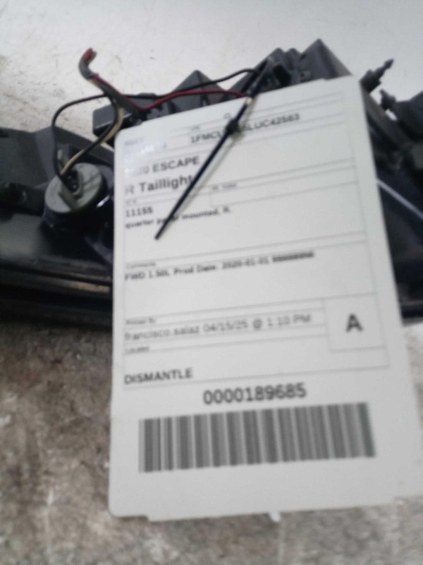 2020 Ford Escape Right Tail Light Assembly Grey Blemished 125K Miles OEM
