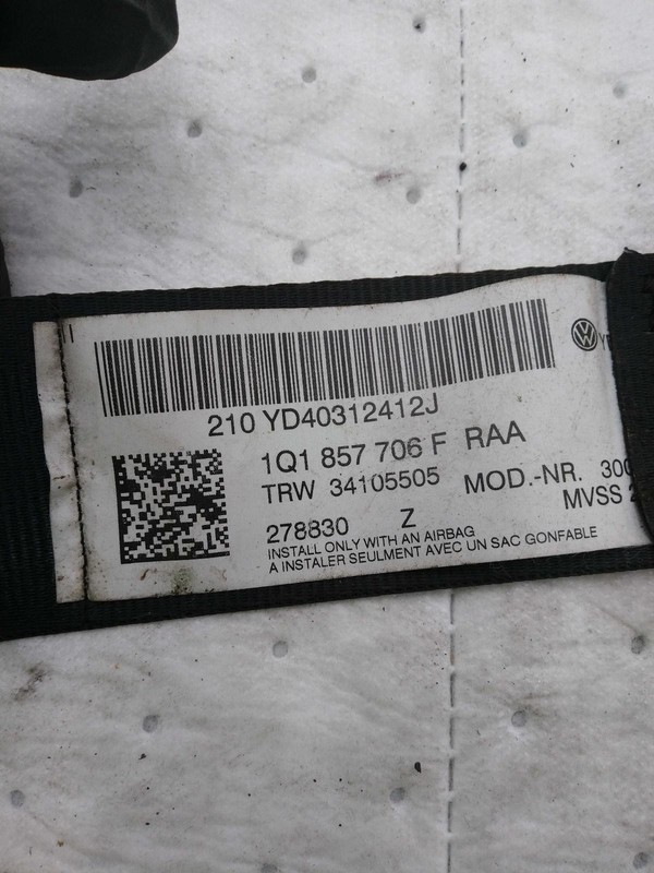 2013 Volkswagen EOS Black Seat Belt OEM 1Q1857706FRAA 2DR 120K Miles