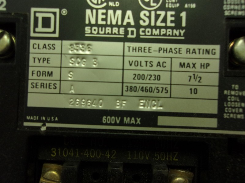 Square D 8596 SCG3 CMSS8536 9999 SC-2 Starter Enclosure *FREE SHIPPING*
