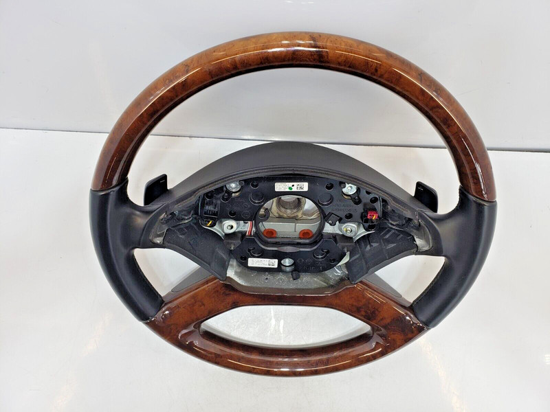 ✅09-14 OEM Mercedes W216 CL550 Wood Leather Steering Wheel w/ Paddle Shifters