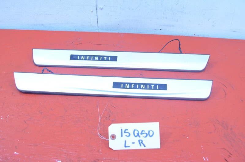 14-18 INFINITI Q50 FRONT LEFT / RIGHT DOOR SILL TRIM SET OEM