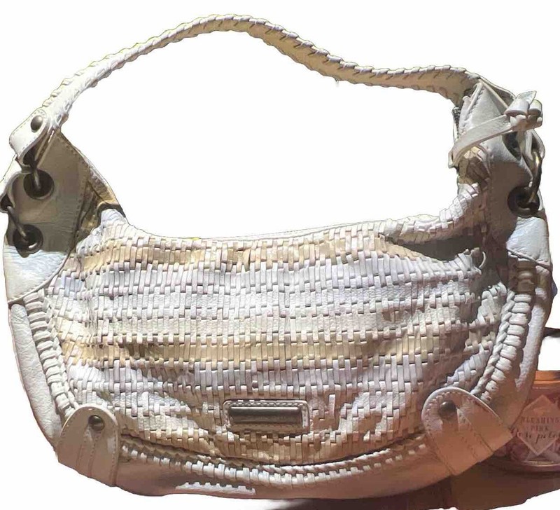Isabella Flore Cream Woven Leather Hobo Bag Purse Euc