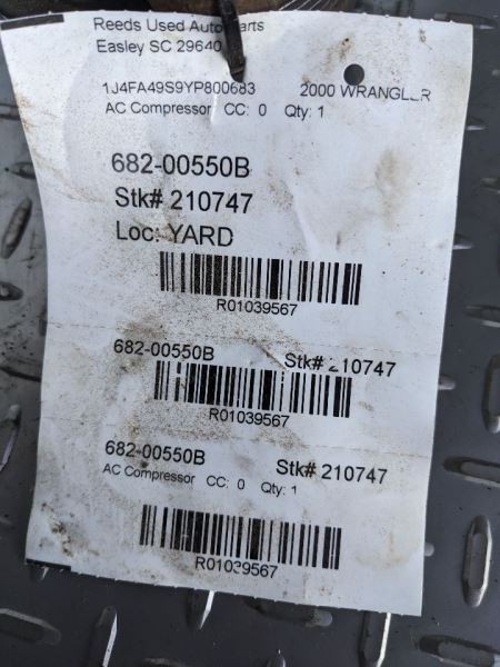 AC Compressor Fits 00-02 WRANGLER 1039567