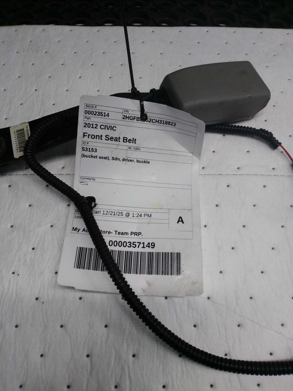 2012 Honda Civic OEM Grey Seat Belt Driver Side Buckle 330668 137k Miles