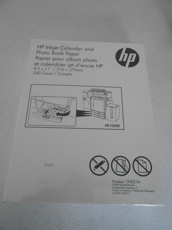 Hp inkjet calendar photo paper 200 sheets CH021A S-ch021-00001 ML1000D 8 1/2 x11