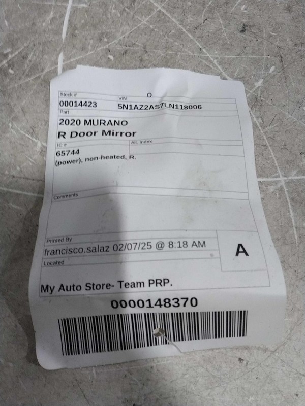 2020 Nissan Murano Right Door Mirror Assembly - Used, 57k Miles, OEM Quality