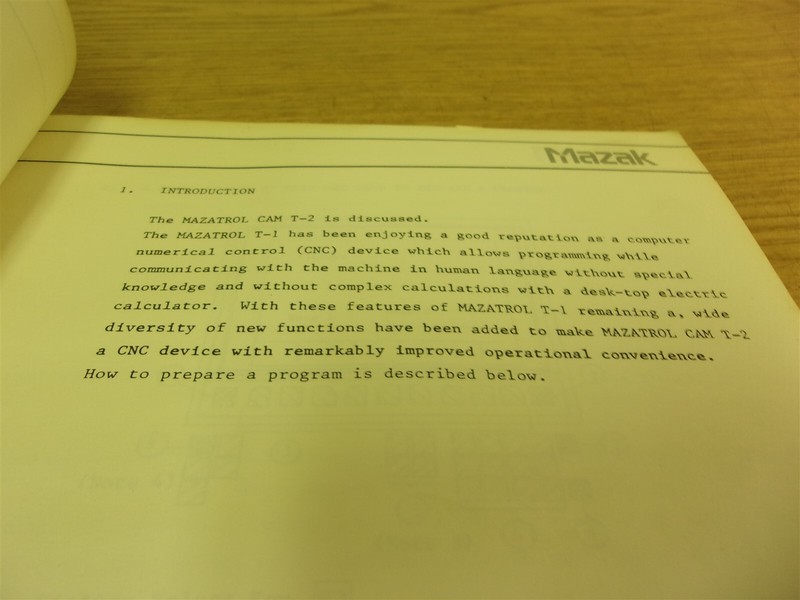 Mazak Programming Manual for Mazatrol Cam T-2 *FREE SHIPPING*