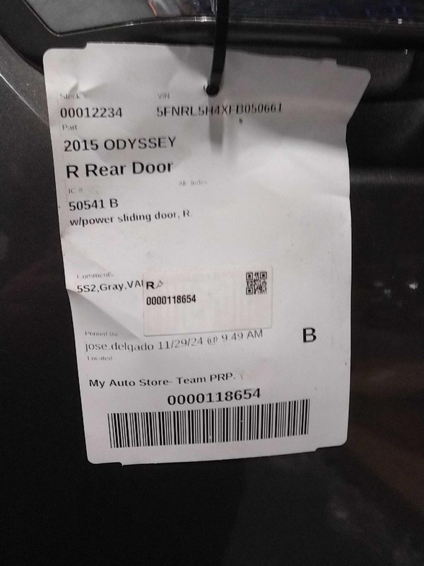 2015 Honda Odyssey Right Rear Door Blue PW PL OEM 123K Miles 551831