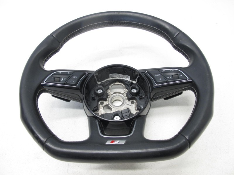 18-20 AUDI B9 S5 FLAT BOTTOM STEERING WHEEL LEATHER BLACK SWITCH OEM 0513