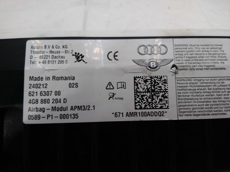2012 AUDI A6 Right Instrument Panel Air Bag - Used, Black, 136k Miles