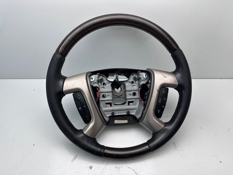2009 - 2013 GMC ACADIA DENALI BLACK LEATHER STEERING WHEEL W/ DARK WOOD TRIM OEM