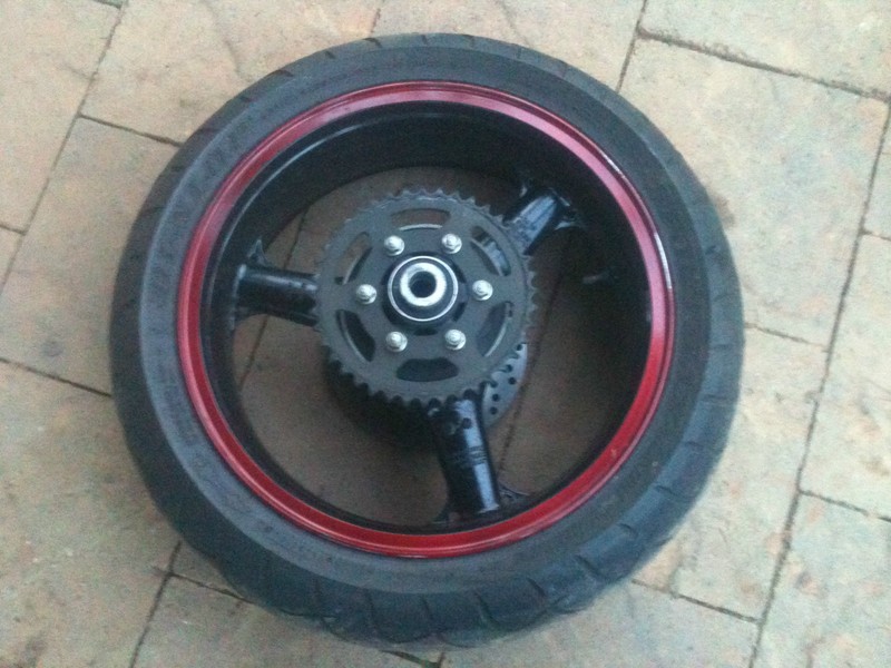 2007 Kawasaki ZX 600 J REAR WHEEL WITH TIRE BRAKE ROTOR DISC CHAIN SPROCKET 07