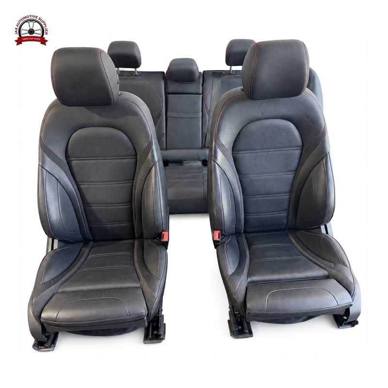 📌15-21 MERCEDES W205 C450 AMG FRONT REAR SEATS ASSEMBLY LEATHER BLACK & RED OEM