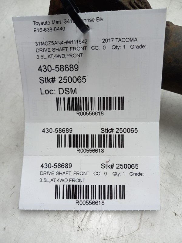 16-23 TOYOTA TACOMA FRONT DRIVE SHAFT 4WD AUTOMATIC TRANSMISSION 2GRFKS