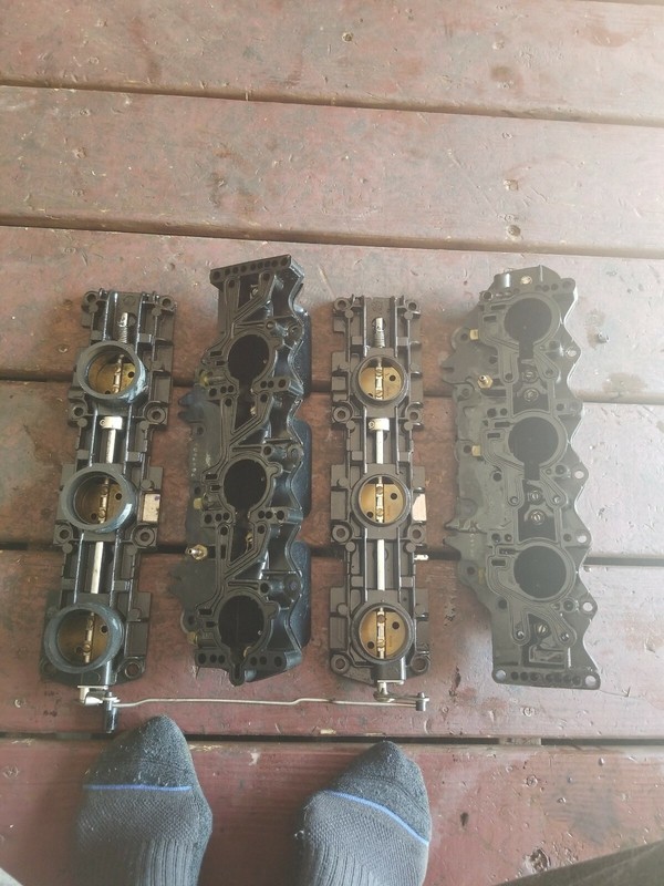 Evinrude Ficht Throttle Body and reeds OMC439888 439889 Port and Starboard