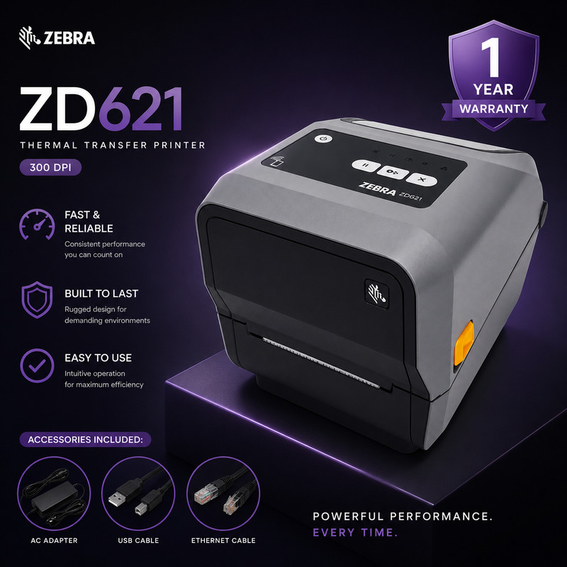 🔥FULLY TESTED🔥Zebra ZD621 Thermal Transfer Label Printer 300dpi USB LAN BT