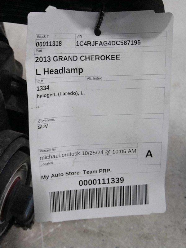 2013 Jeep Grand Cherokee Left Headlight Assembly White 222994 Used 150K Mile