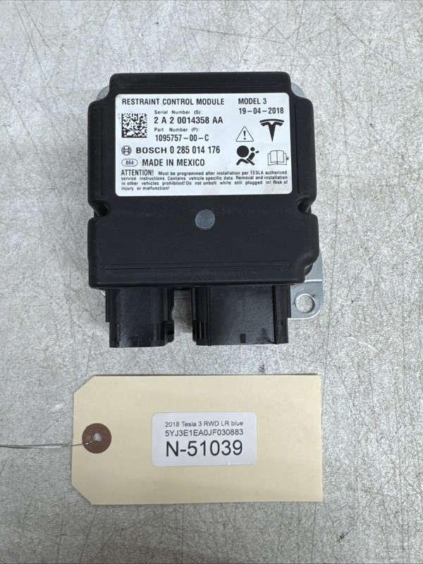 18-20 Tesla 3 SRS Restraint Module *NO CRASH* 1095757-00-C 51039 B60