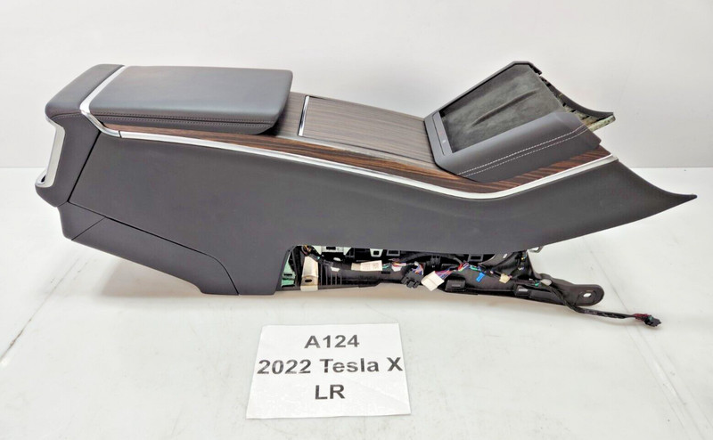 ✅ 21-23 OEM Tesla Model X Front Center Console Trim Leather Wood Assembly
