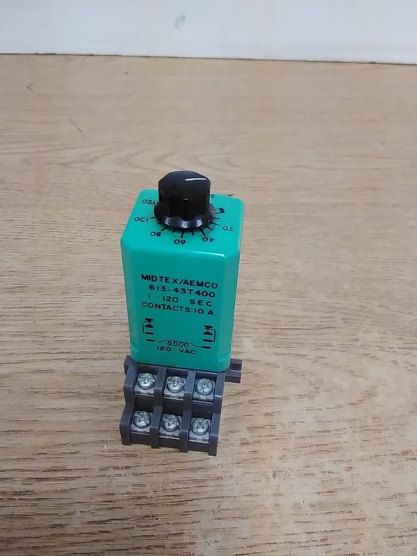Midtex/Aemco 613-43T400 Relay Timer 1-120sec DPDT W/ Relay Base Socket