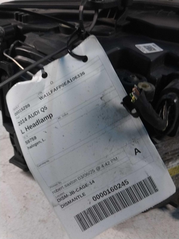 2014 AUDI Q5 Left Headlight Assembly Black Halogen Used 131k Miles Cloudy