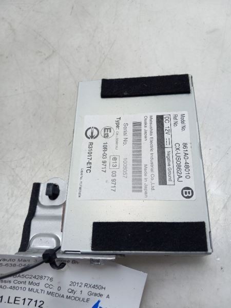 2012 LEXUS RX450H 3.5L 4WD AT CHASSIS ECM MULTIMEDIA CONTROL MODULE