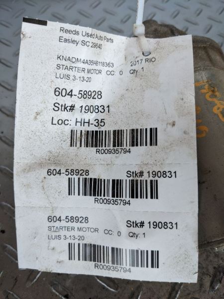 Starter Motor Model VIN 2 8th Digit Fits 14-19 SOUL 935794