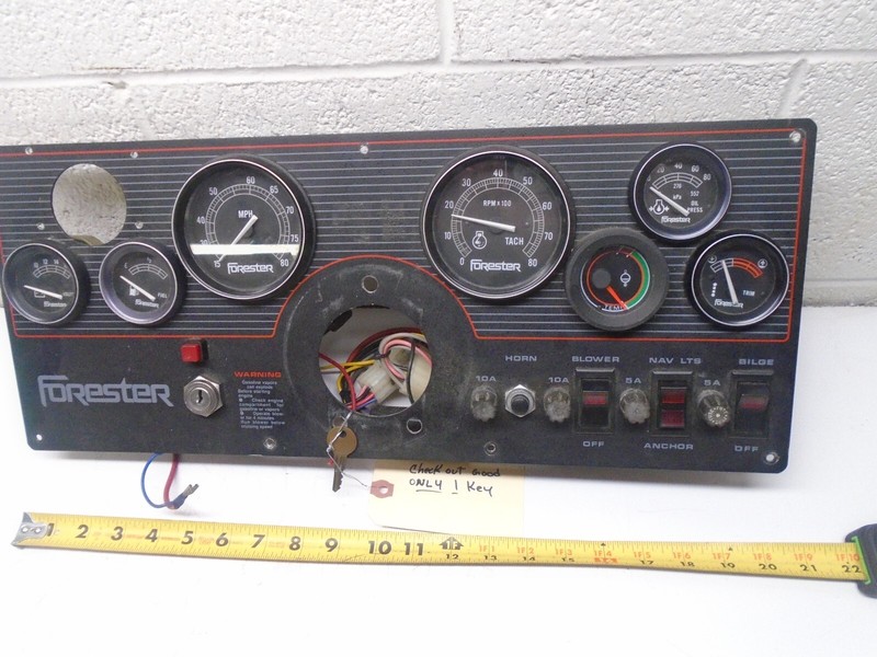 O1 Forester Dashboard Panel w Gauges boat MPH, RPM, Fuel, Oil, Volts, Temp, Trim