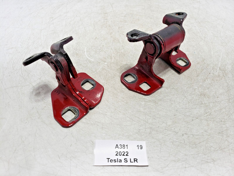 ✅ 12-25 OEM Tesla Model S Rear Left Driver Door Hinge Upper Lower Red PPMR SET