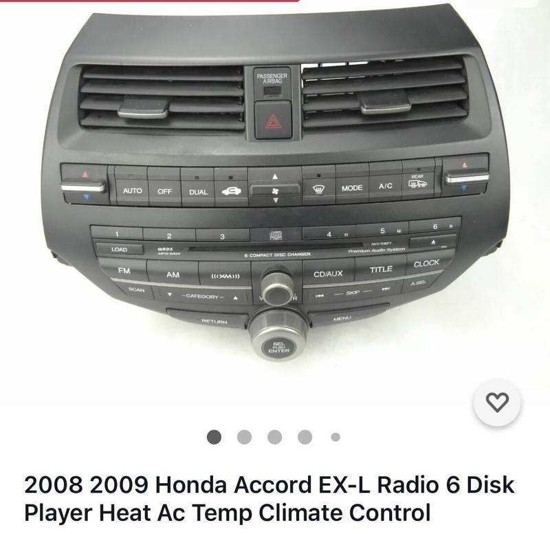 2008 2009 Honda Accord EX-L Radio 6 Disk Player Heat Ac Temp Climate ControlOE