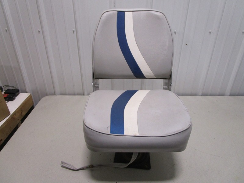 Marine Boat Folding Grey Blue White Seat With 7" Pedestal