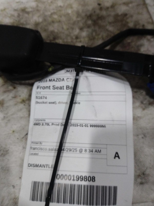 2015 MAZDA CX-9 OEM Grey Seat Belt Driver Buckle, 137K Miles, Genuine Part