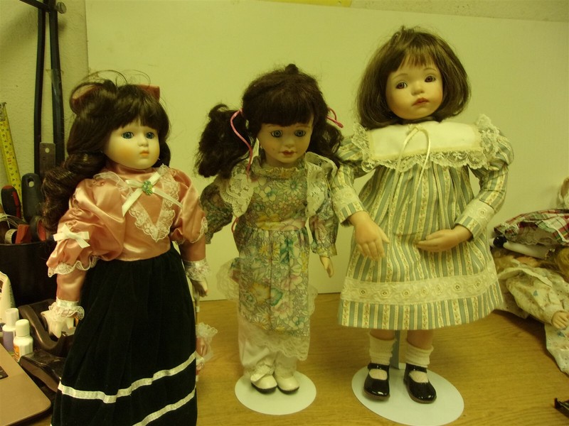 Lot of 3 Vintage Porcelain dolls with Stands 16-19" *FREE SHIPPING*