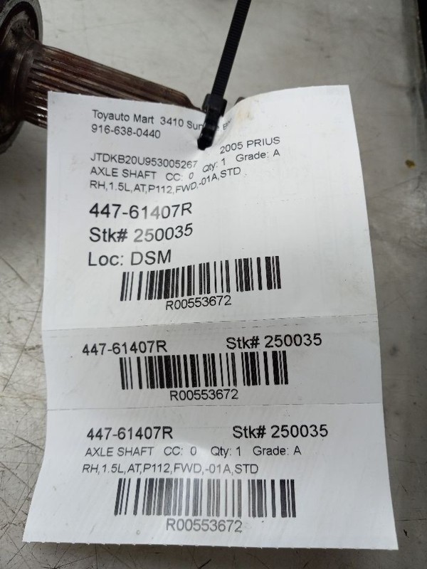 04-09 TOYOTA PRIUS FRONT PASSENGER RIGHT AXLE SHAFT