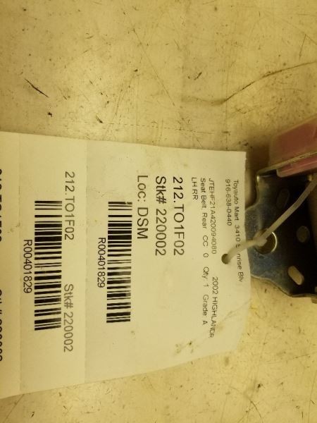 2002 TOYOTA HIGHLANDER DRIVER SIDE REAR SEAT BELT ASSEMBLY