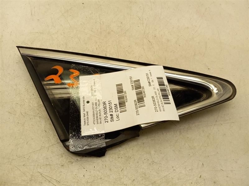 09-16 TOYOTA VENZA PASSENGER SIDE FRONT PILLAR GLASS WINDOW
