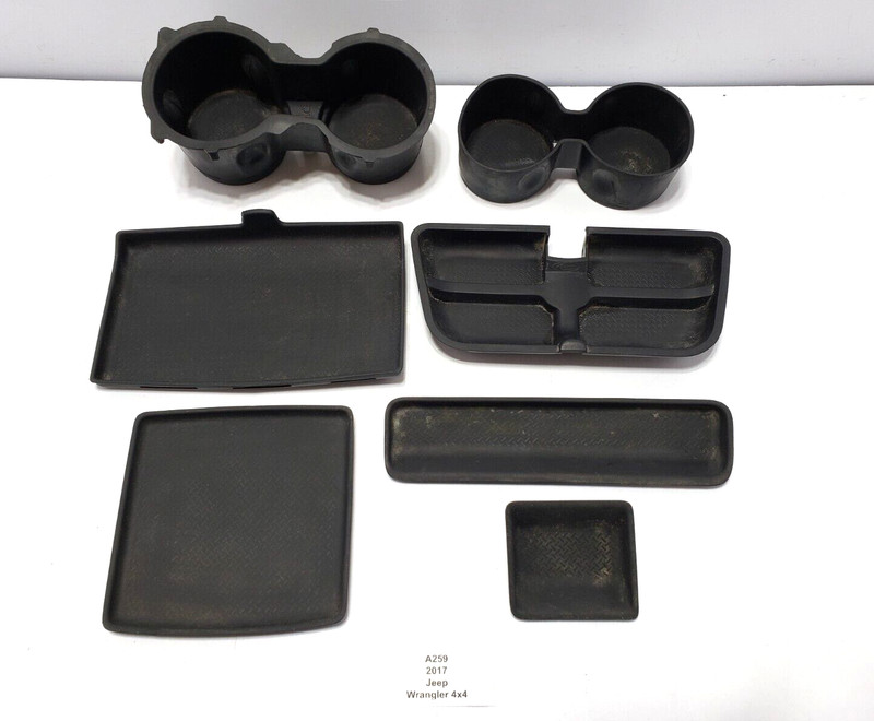 ✅ 14-18 OEM Jeep Wrangler JK Center Console Cup Holder Rubber Mat SET
