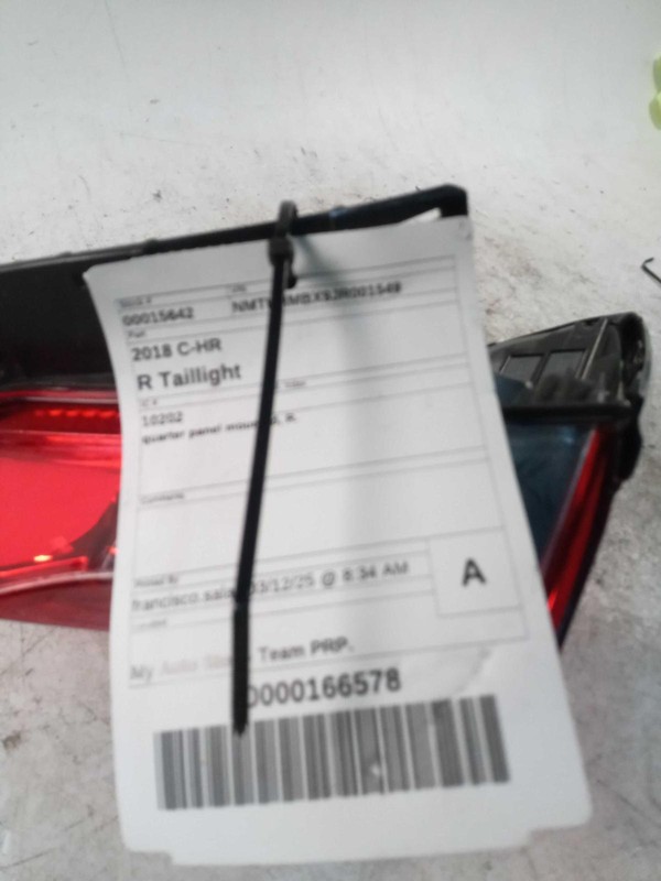 2018-2022 Toyota C-HR Right Tail Light Assembly White OEM 649530 41000 Miles