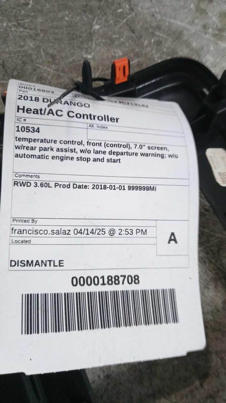 2018 Dodge Durango A/C Selector Switch OEM Grey 68333640AA 95K Miles