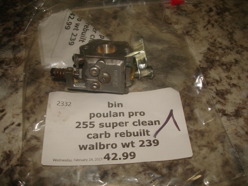 Walbro wt239 Poulan pro 255 carburetor carb Rebuilt chainsawpart bin 706