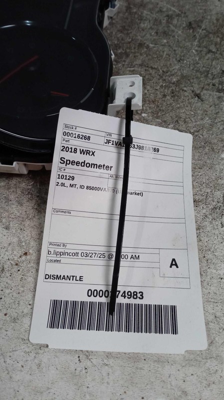 2018 Subaru WRX Speedometer Gauge Blue OEM 85000VA970 107k Miles