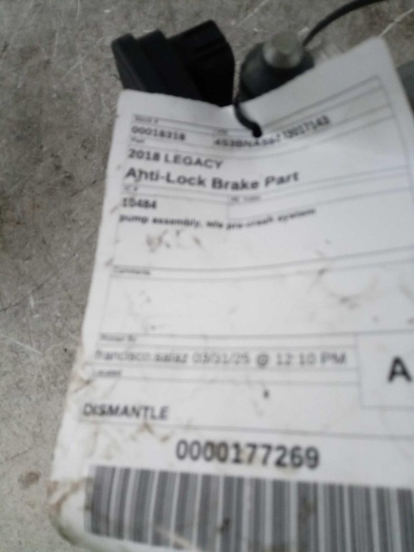 2018 Subaru Legacy ABS Pump & Motor Assembly OEM 27596AL06A 55K Miles